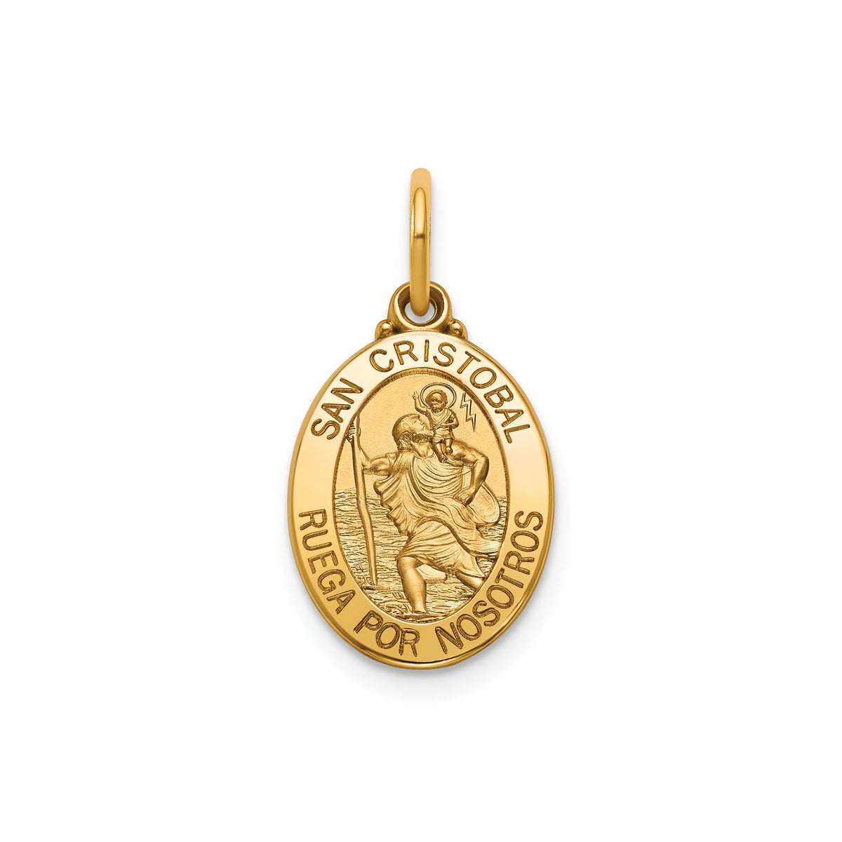 Oval St. Christopher-Spanish Medal in 14K Yellow Gold, 15x11.5mm - Sophia Jewelers Main image