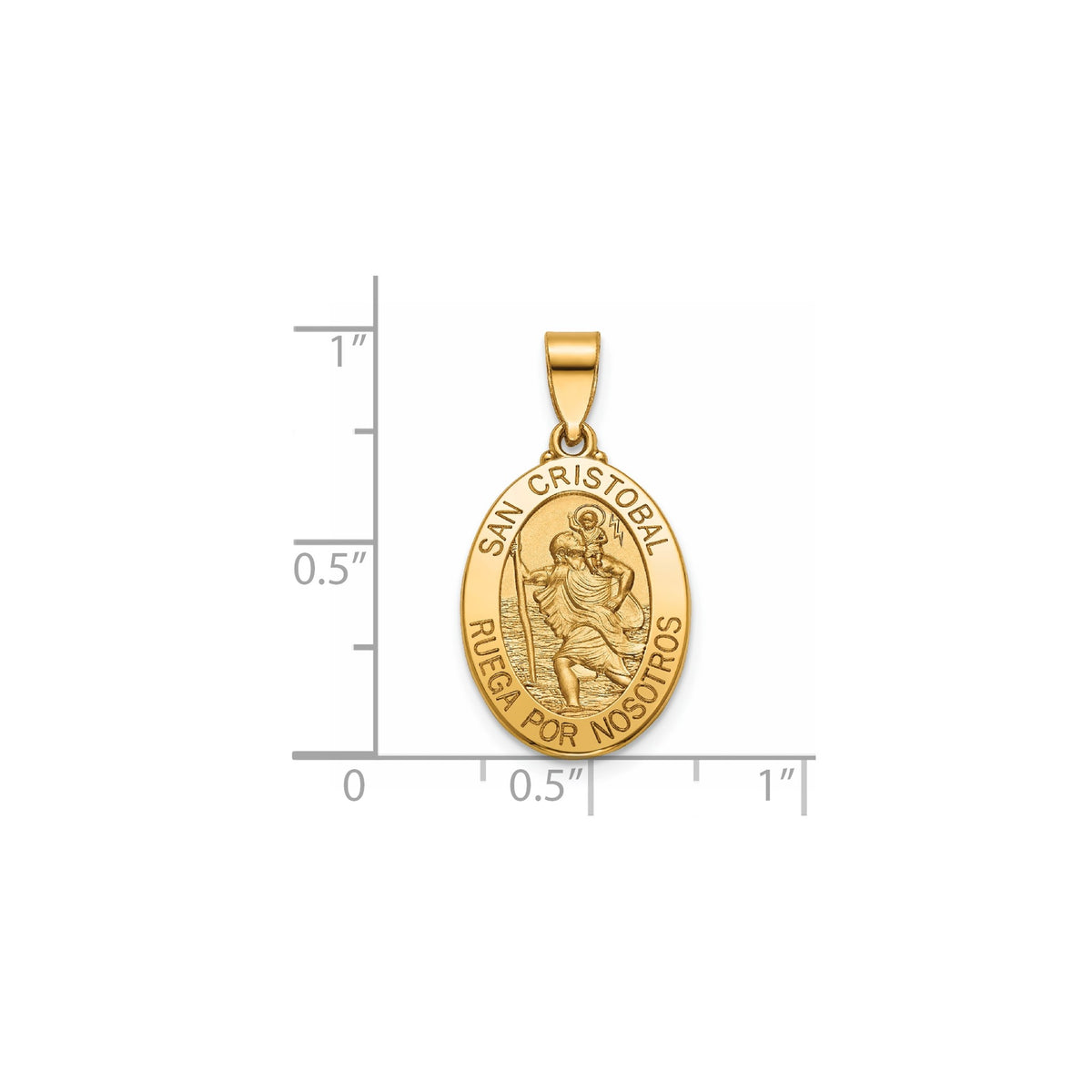 Oval St. Christopher-Spanish Medal in 14K Yellow Gold, 18.5x13.5mm - Sophia Jewelers