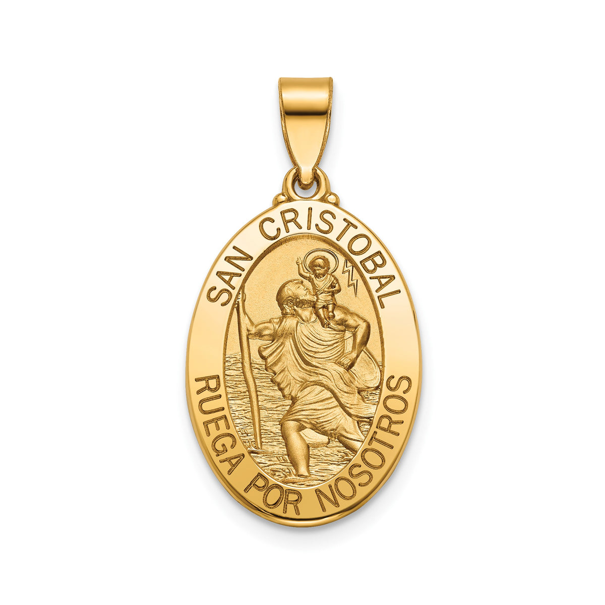 Oval St. Christopher-Spanish Medal in 14K Yellow Gold, 20x14mm - Sophia Jewelers
