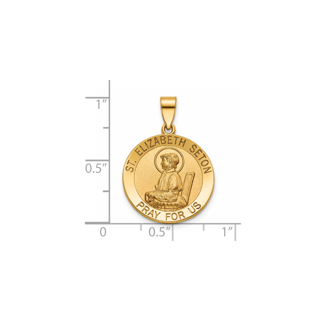 Round St. Elizabeth Medal in 14K Yellow Gold, 18.25mm - Sophia Jewelers