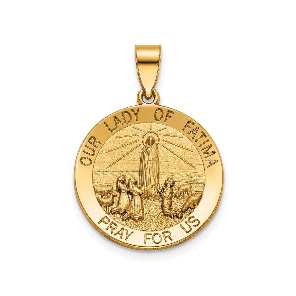 Our Lady of Fatima Medal in 14K Yellow Gold, 18.25mm - Sophia Jewelers