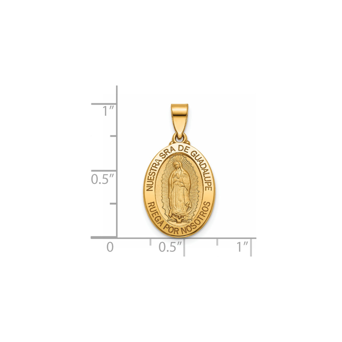 Our Lady of Guadalupe-Spanish Medal in 14K Yellow Gold, 18.5x13.5mm - Sophia Jewelers