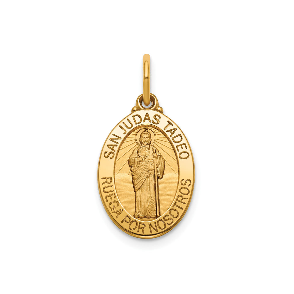 Oval St. Jude Thaddeus-Spanish Medal in 14K Yellow Gold, 16.5x12mm - Sophia Jewelers