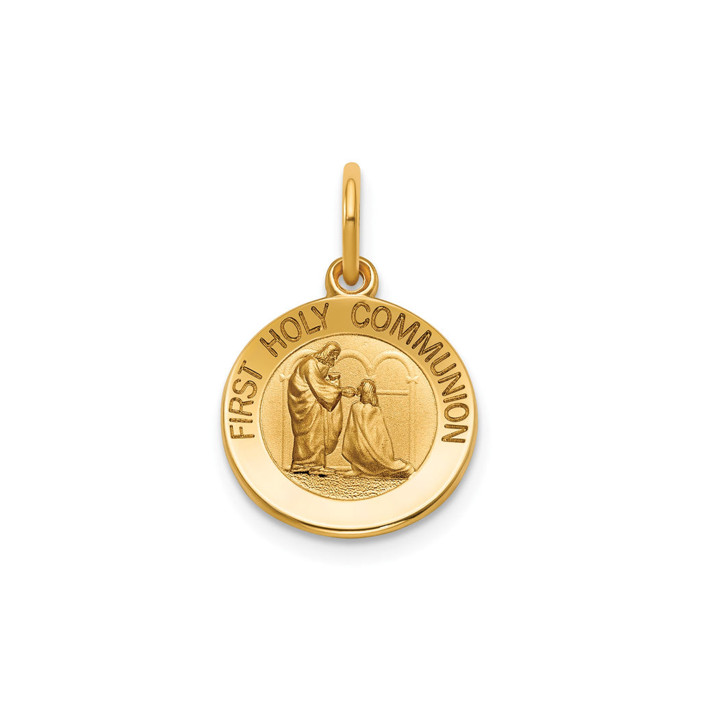 Round 1st Communion Medal in 14K Yellow Gold, 13.25mm - Sophia Jewelers