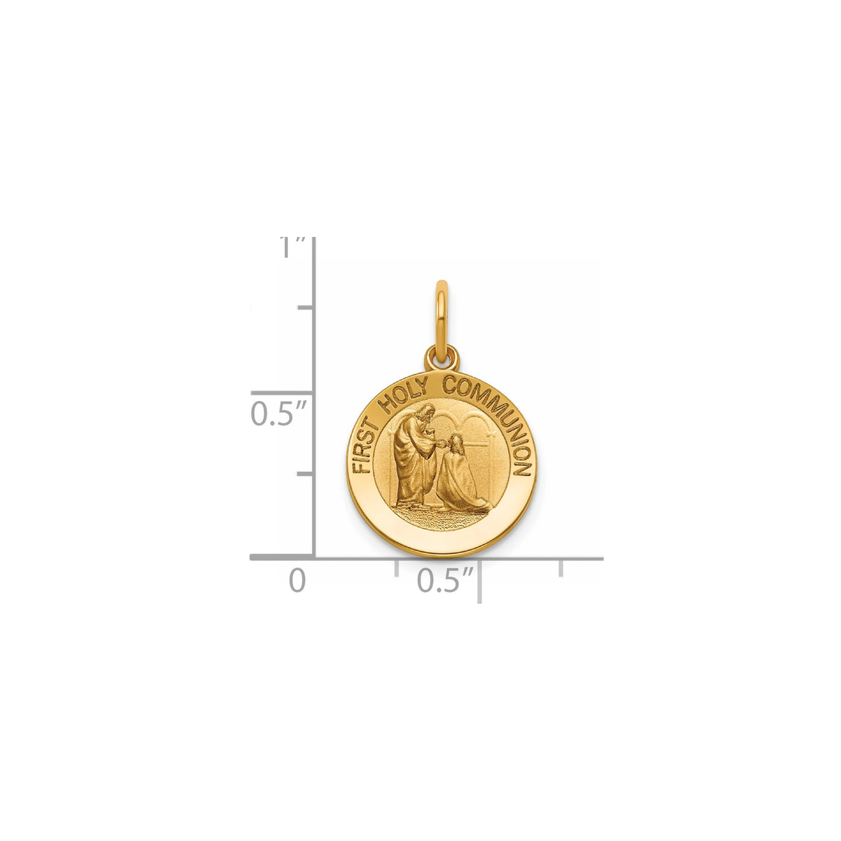 Round 1st Communion Medal in 14K Yellow Gold, 14.5mm - Sophia Jewelers