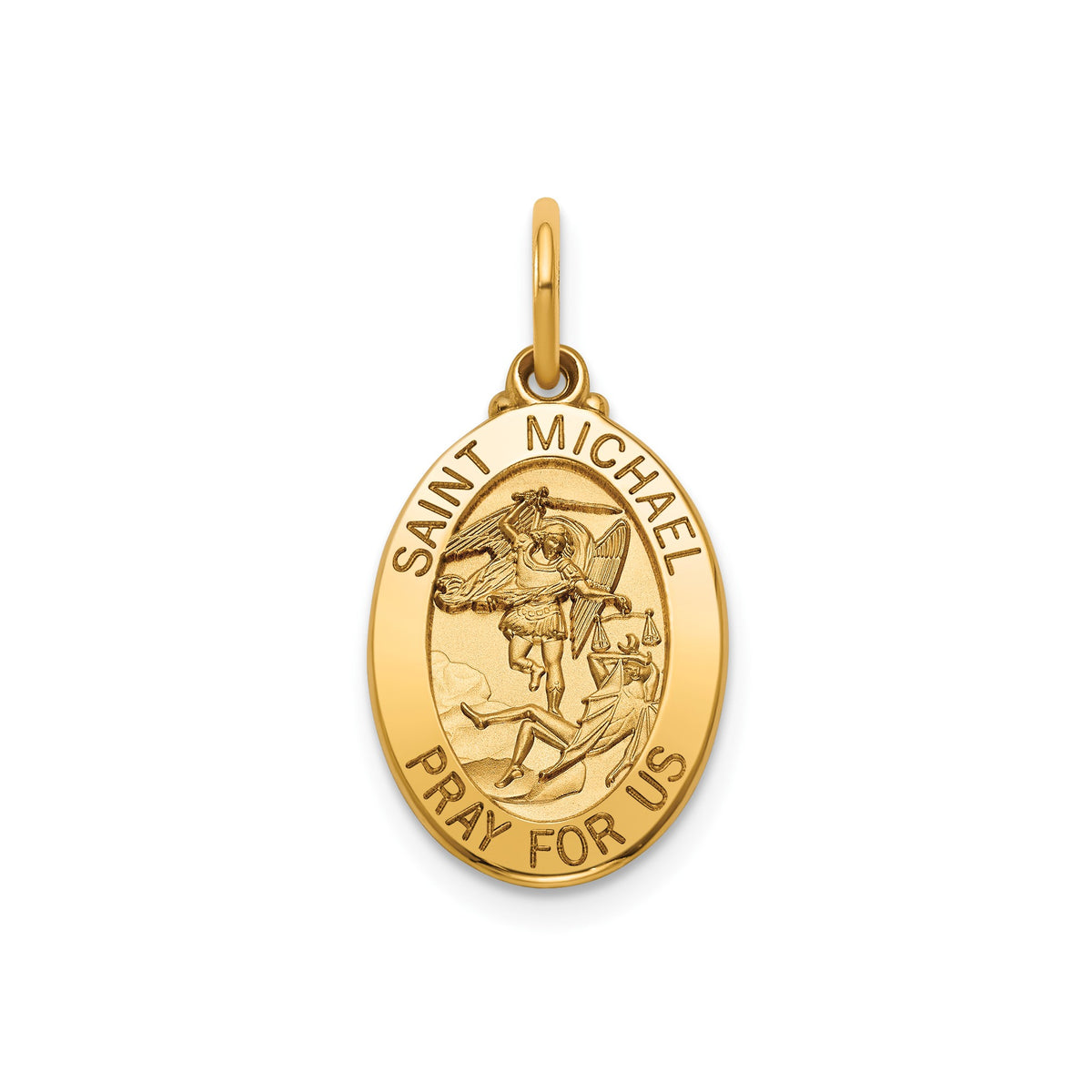 Oval St. Michael Medal in 14K Yellow Gold, 16.5x12mm - Sophia Jewelers Main image