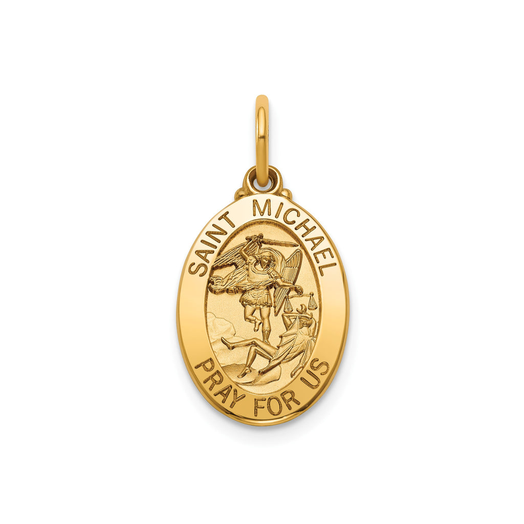 Oval St. Michael Medal in 14K Yellow Gold, 16.5x12mm - Sophia Jewelers