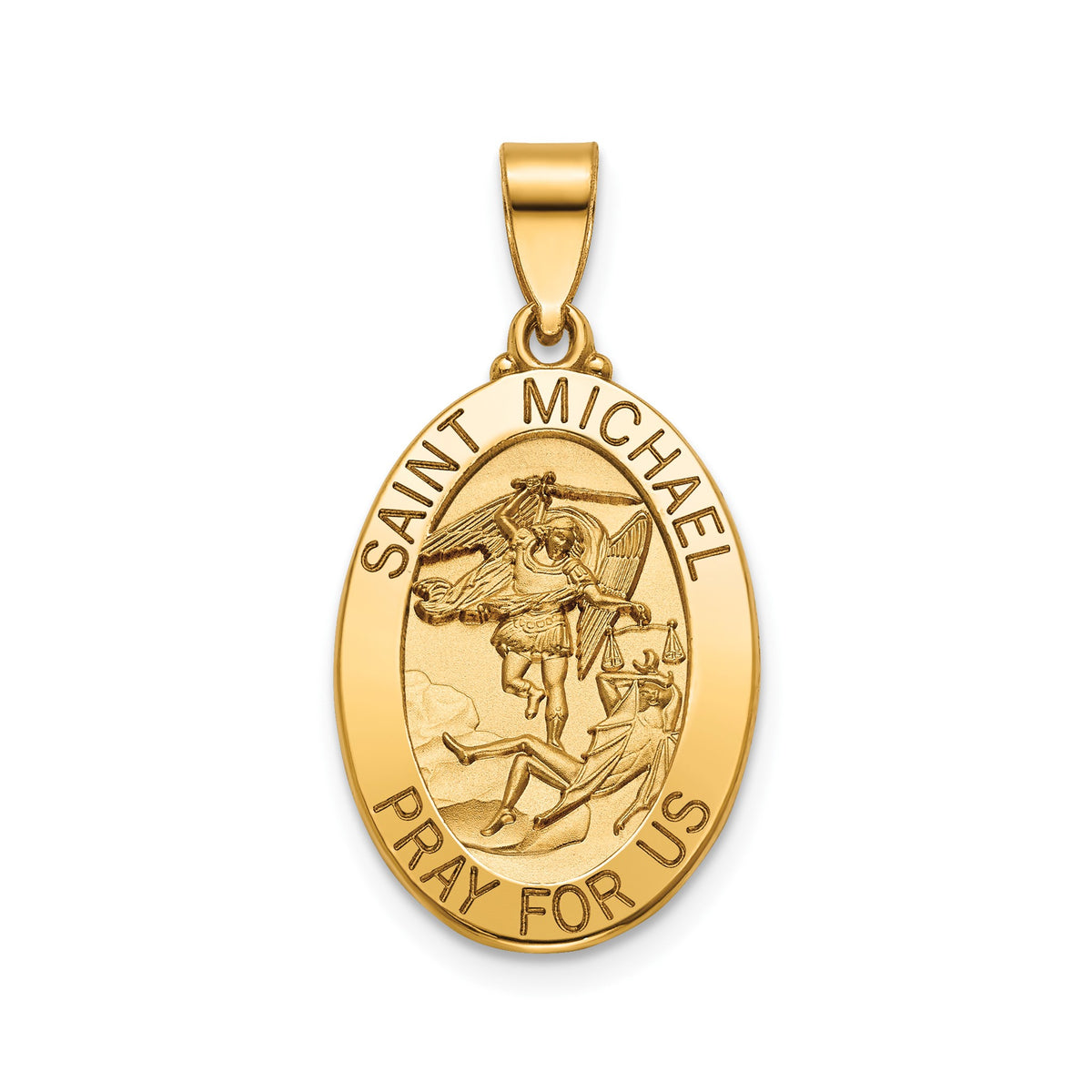 Oval St. Michael Medal in 14K Yellow Gold, 20x14mm - Sophia Jewelers Main image