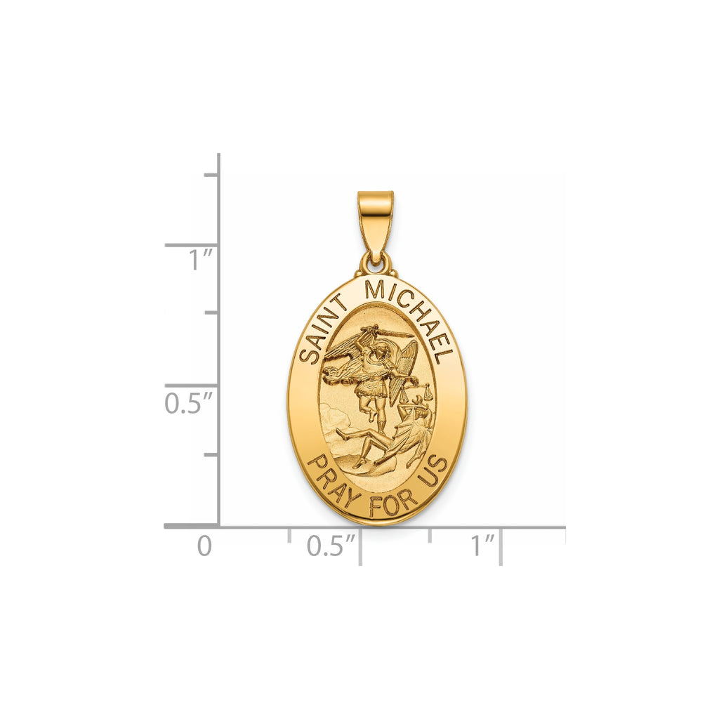 Oval St. Michael Medal in 14K Yellow Gold, 23x16mm - Sophia Jewelers