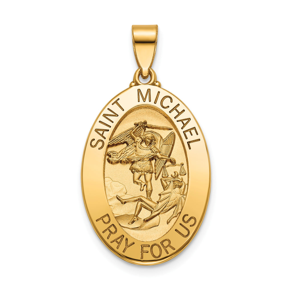 Oval St. Michael Medal in 14K Yellow Gold, 23x16mm - Sophia Jewelers
