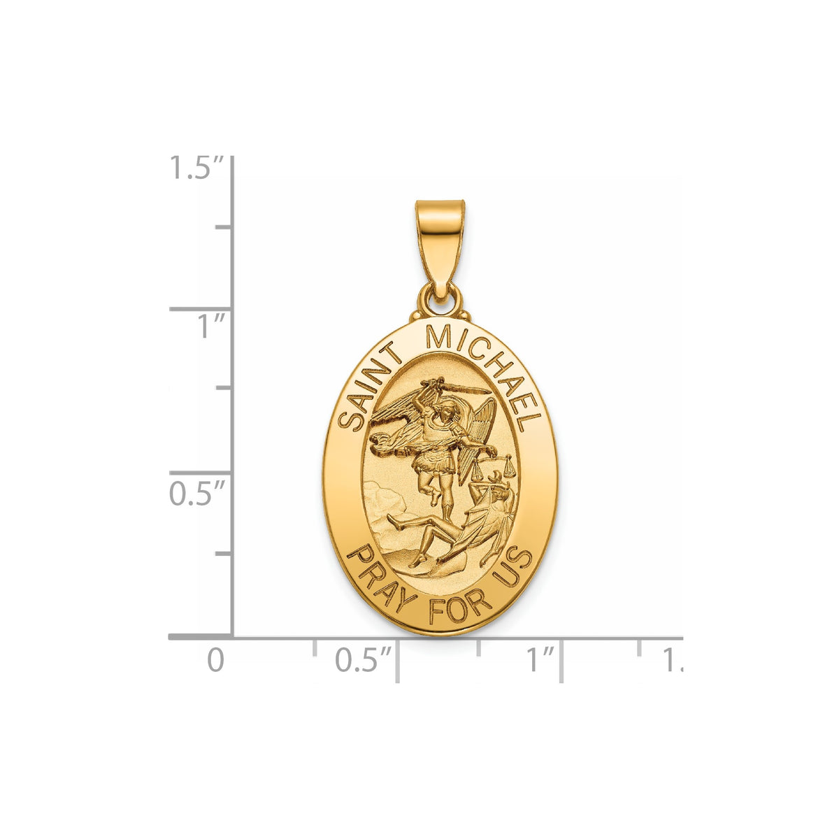 Oval St. Michael Medal in 14K Yellow Gold, 25x18mm - Sophia Jewelers