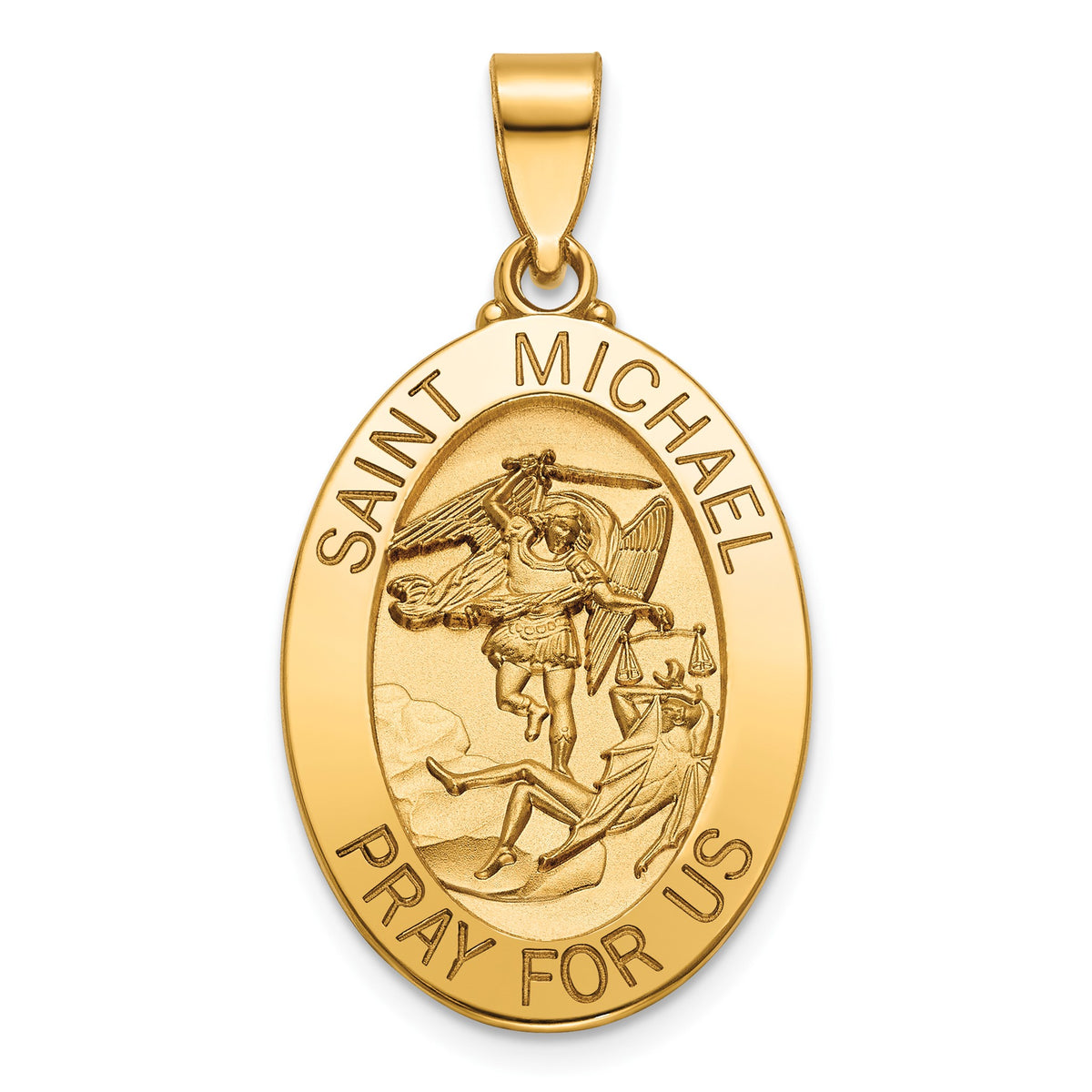 Oval St. Michael Medal in 14K Yellow Gold, 25x18mm - Sophia Jewelers Main image