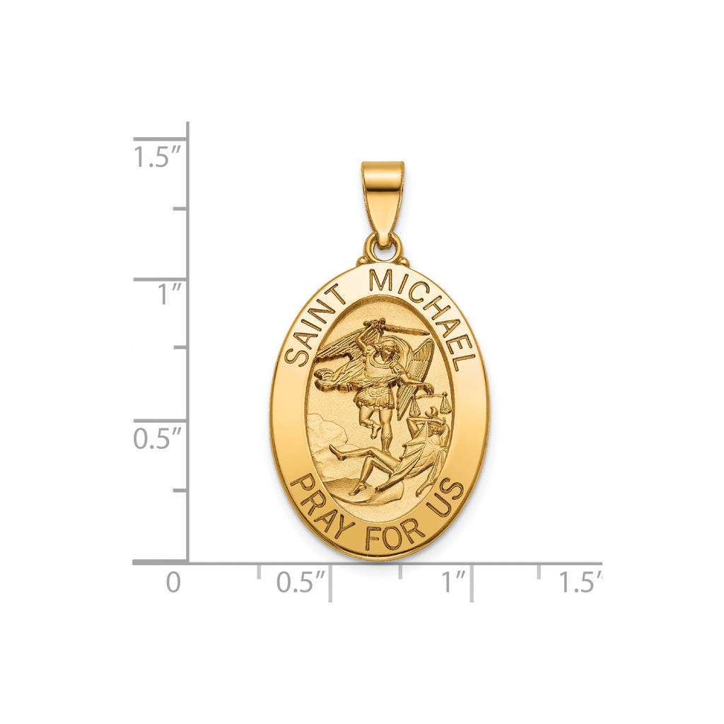 Oval St. Michael Medal in 14K Yellow Gold, 27x19.5mm - Sophia Jewelers