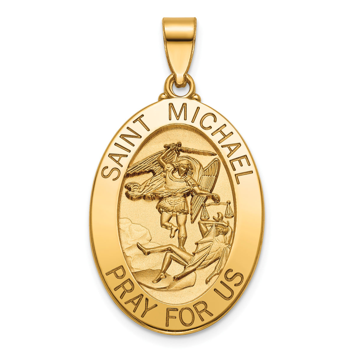 Oval St. Michael Medal in 14K Yellow Gold, 27x19.5mm - Sophia Jewelers