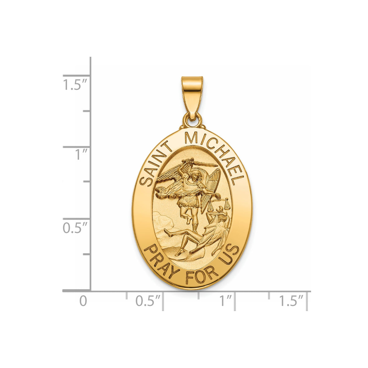 Oval St. Michael Medal in 14K Yellow Gold, 29x21mm - Sophia Jewelers