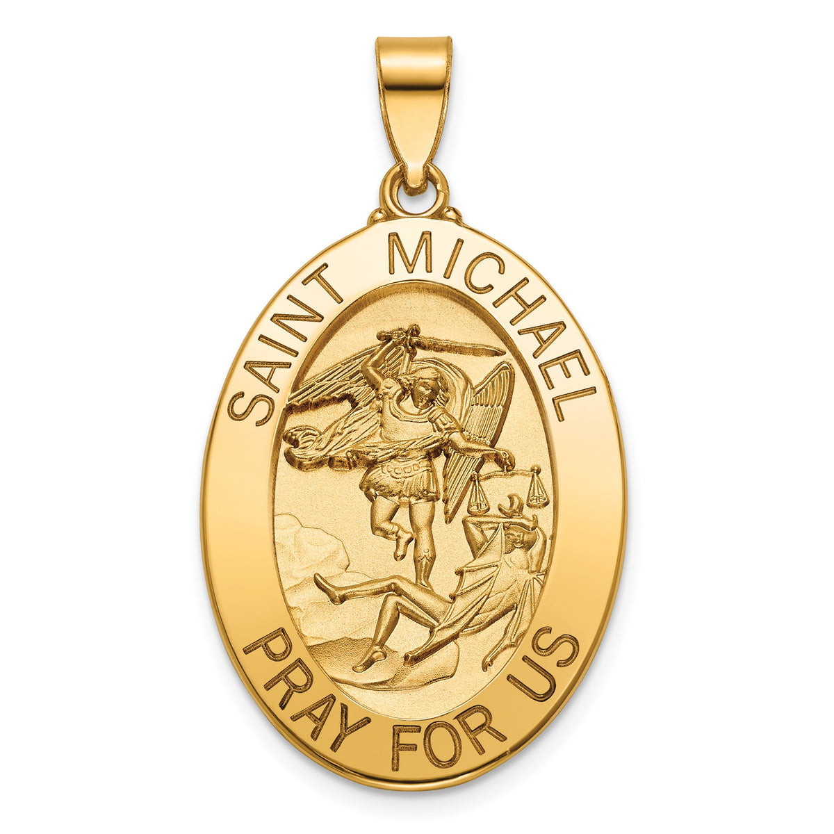 Oval St. Michael Medal in 14K Yellow Gold, 29x21mm - Sophia Jewelers Main image