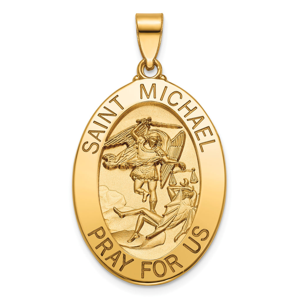 Oval St. Michael Medal in 14K Yellow Gold, 29x21mm - Sophia Jewelers