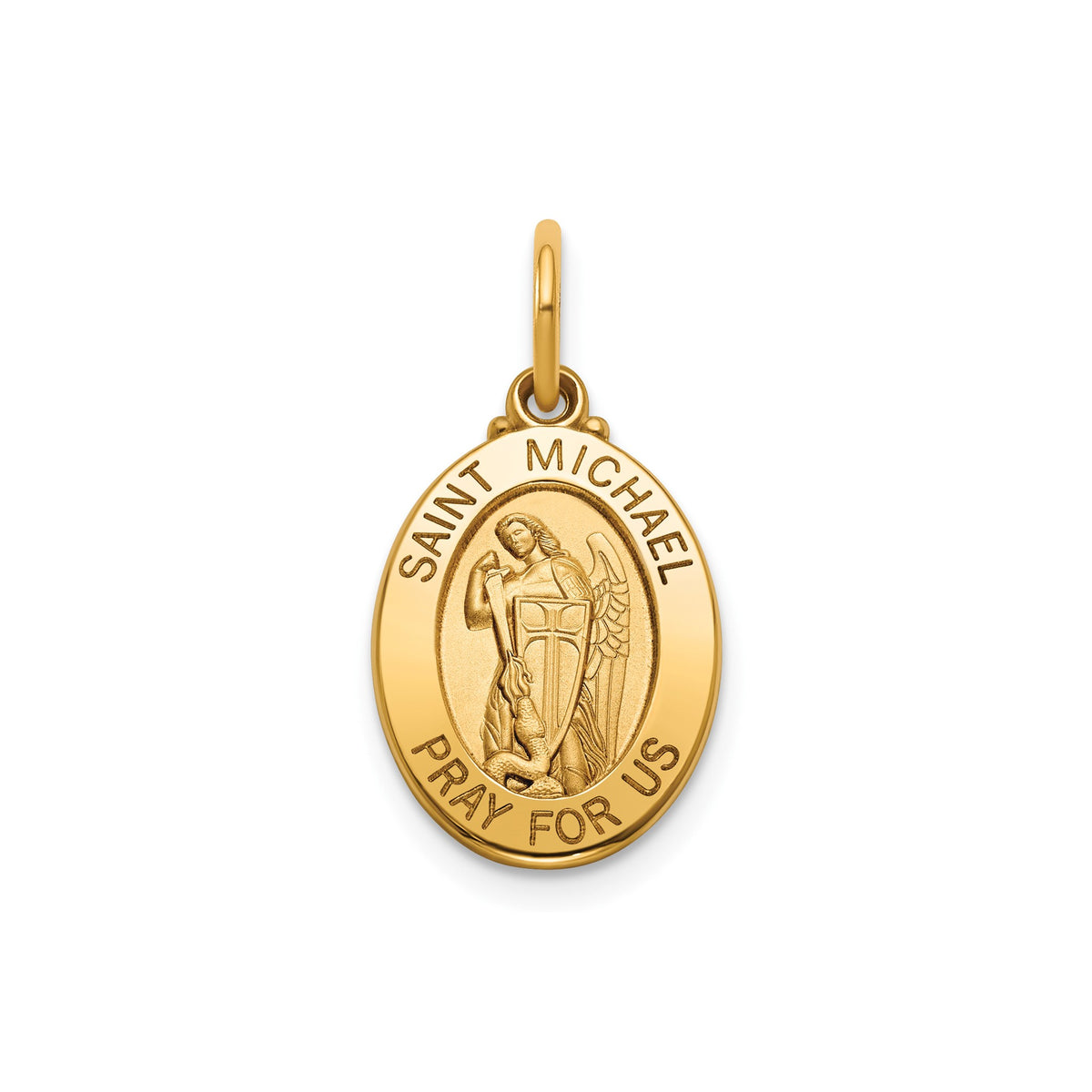 Oval St. Michael Medal in 14K Yellow Gold, 15x11.5mm - Sophia Jewelers Main image