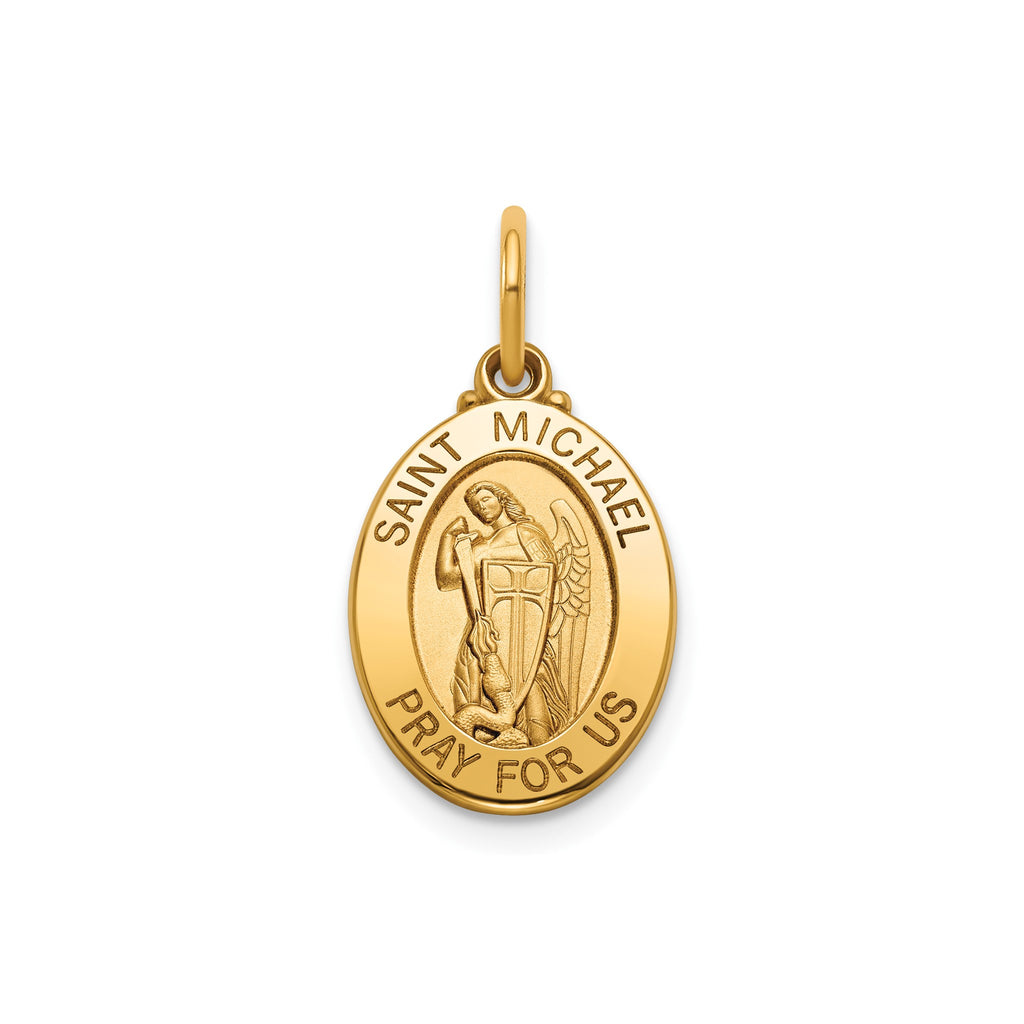 Oval St. Michael Medal in 14K Yellow Gold, 15x11.5mm - Sophia Jewelers