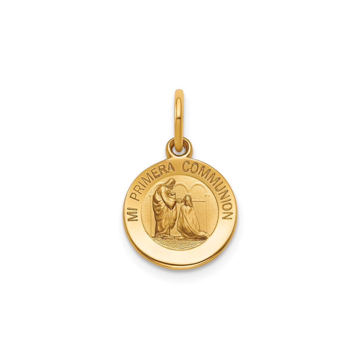 Round 1st Communion-Spanish Medal in 14K Yellow Gold, 11.5mm - Sophia Jewelers