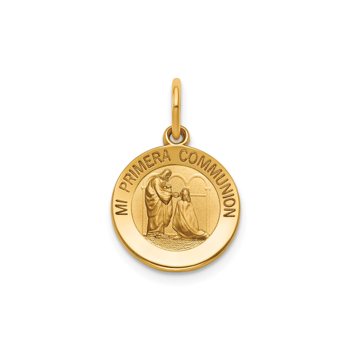 Round 1st Communion-Spanish Medal in 14K Yellow Gold, 13.25mm - Sophia Jewelers