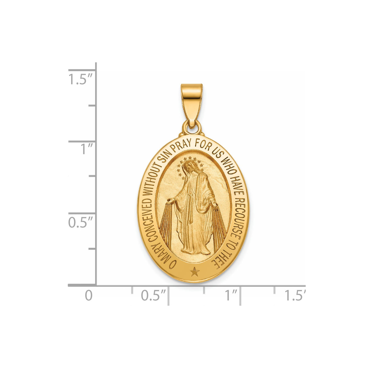Oval Miraculous Medal in 14K Yellow Gold, 27x19.5mm - Sophia Jewelers