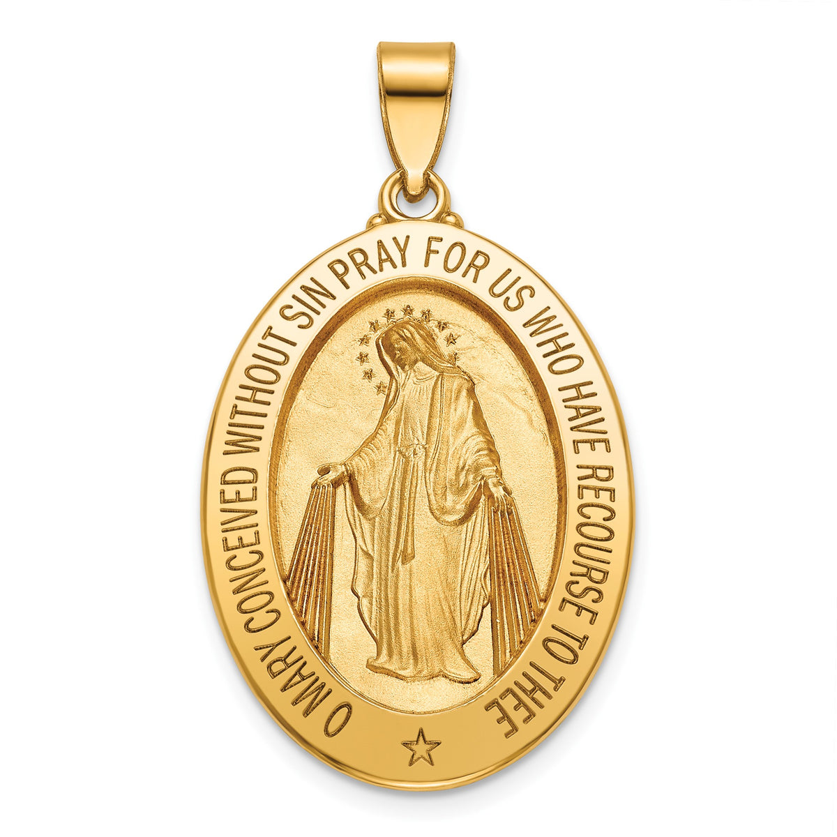 Oval Miraculous Medal in 14K Yellow Gold, 29x21mm - Sophia Jewelers