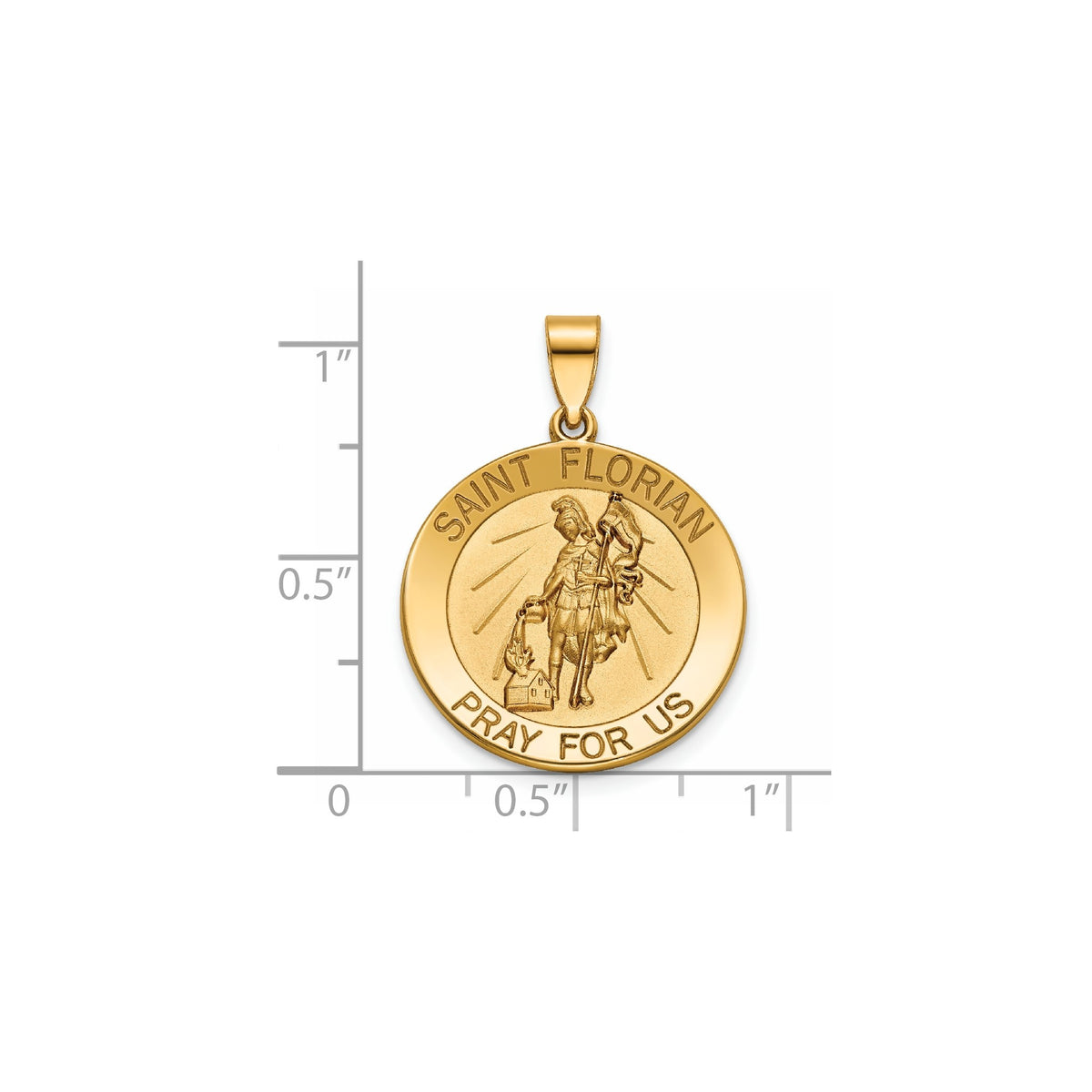 Round St. Florian Medal in 14K Yellow Gold, 20.25mm - Sophia Jewelers