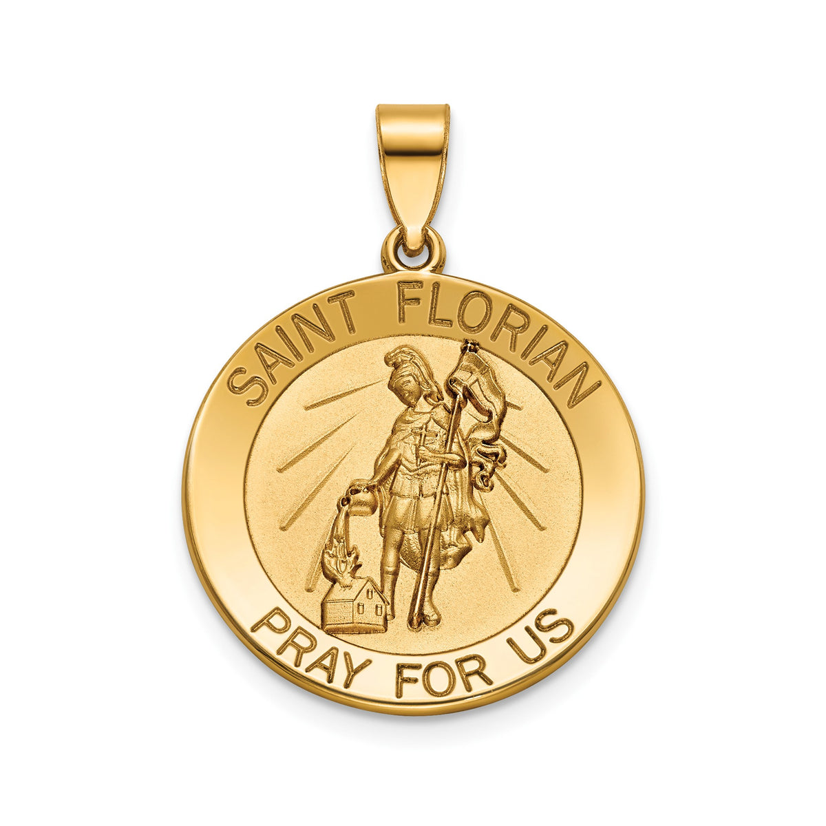 Round St. Florian Medal in 14K Yellow Gold, 20.25mm - Sophia Jewelers Main image