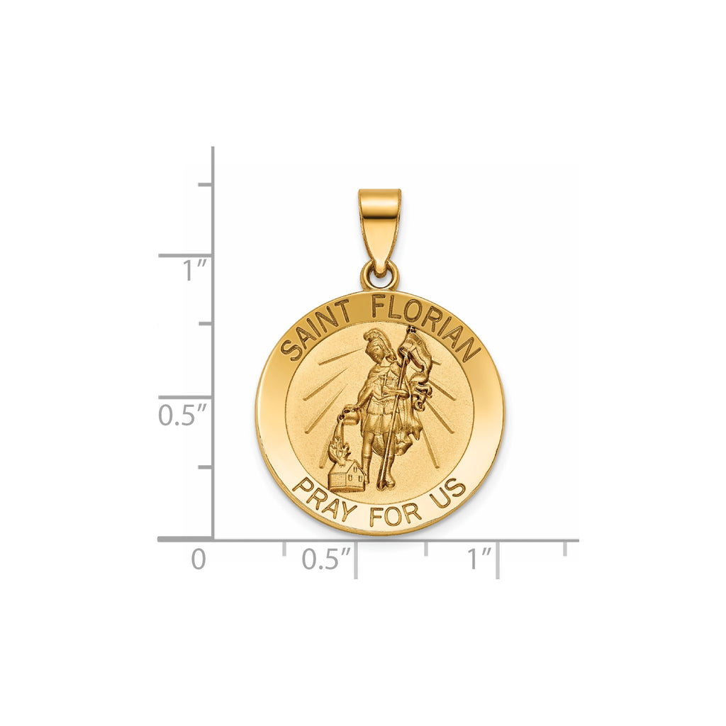 Round St. Florian Medal in 14K Yellow Gold, 22mm - Sophia Jewelers