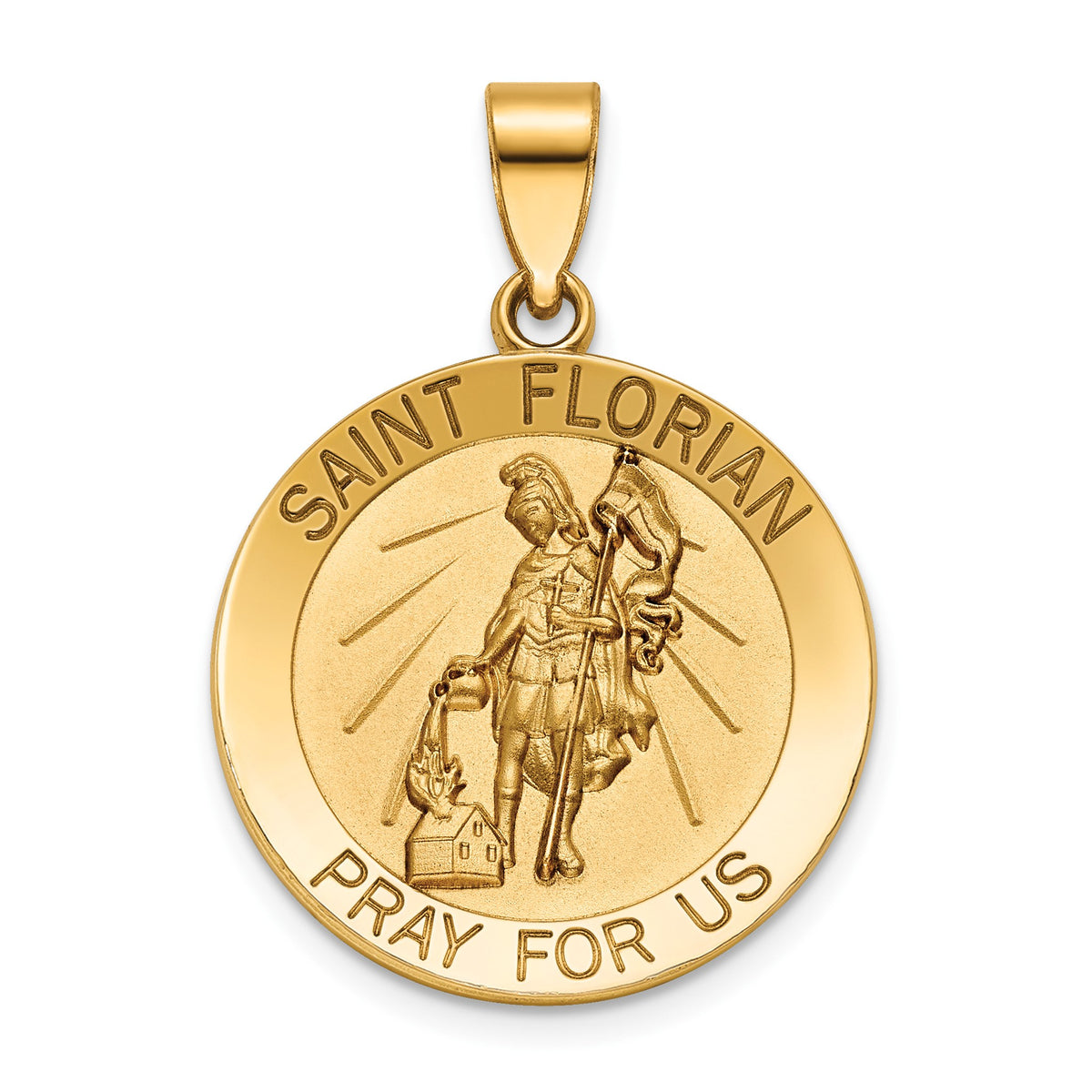 Round St. Florian Medal in 14K Yellow Gold, 22mm - Sophia Jewelers