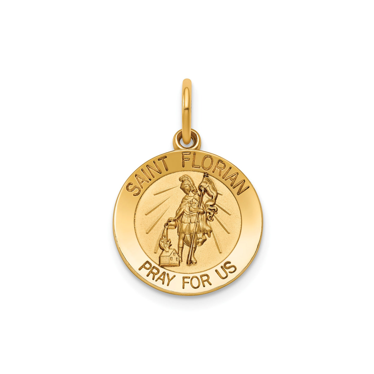 Round St. Florian Medal in 14K Yellow Gold, 14.5mm - Sophia Jewelers Main image