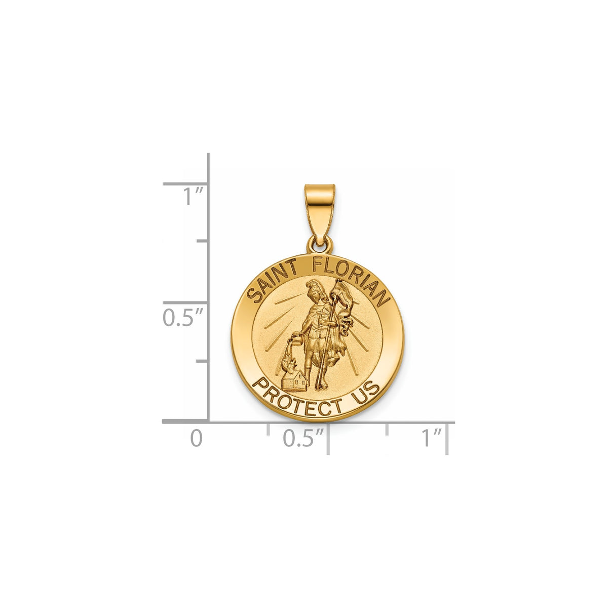 Round St. Florian Medal in 14K Yellow Gold, 18.25mm - Sophia Jewelers