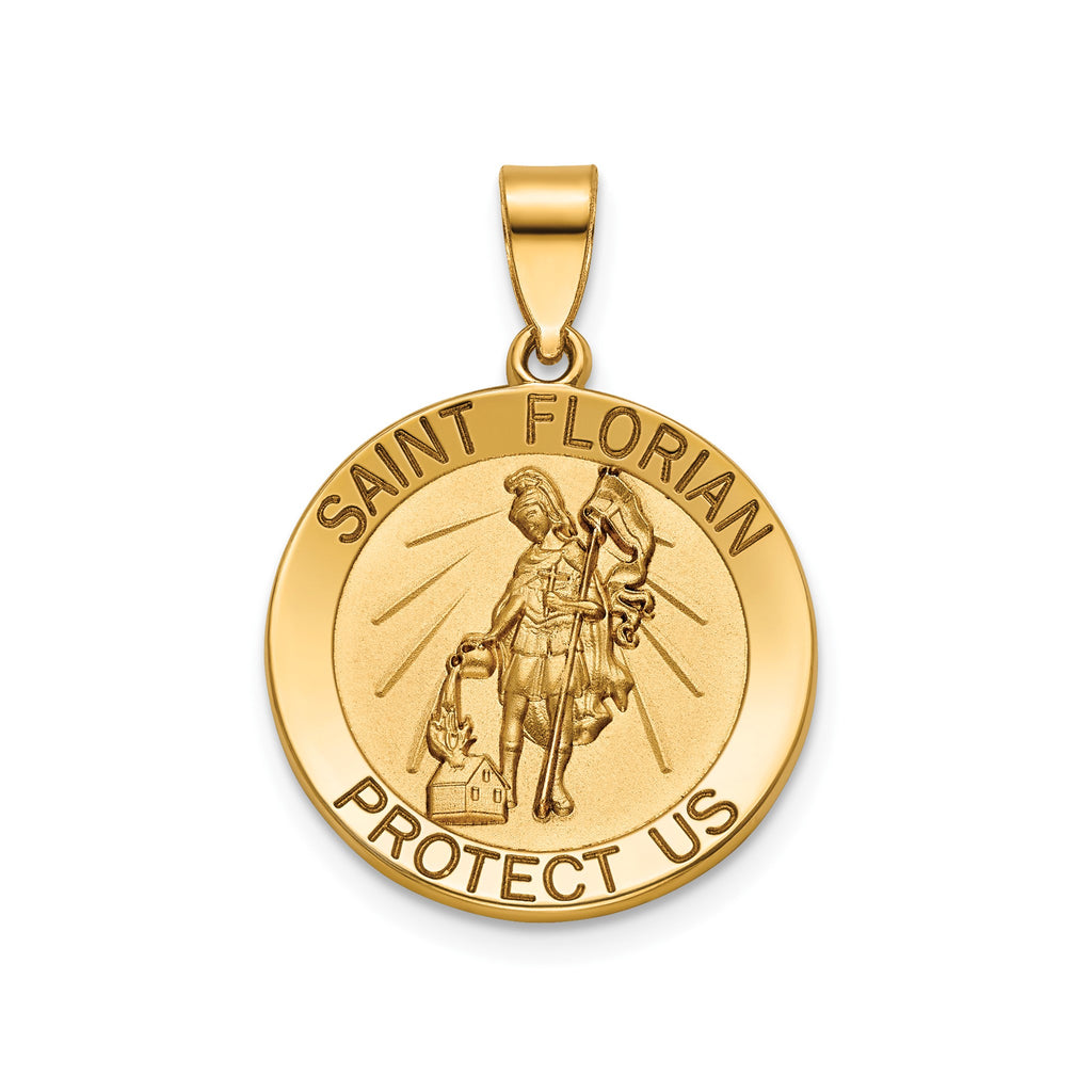 Round St. Florian Medal in 14K Yellow Gold, 18.25mm - Sophia Jewelers