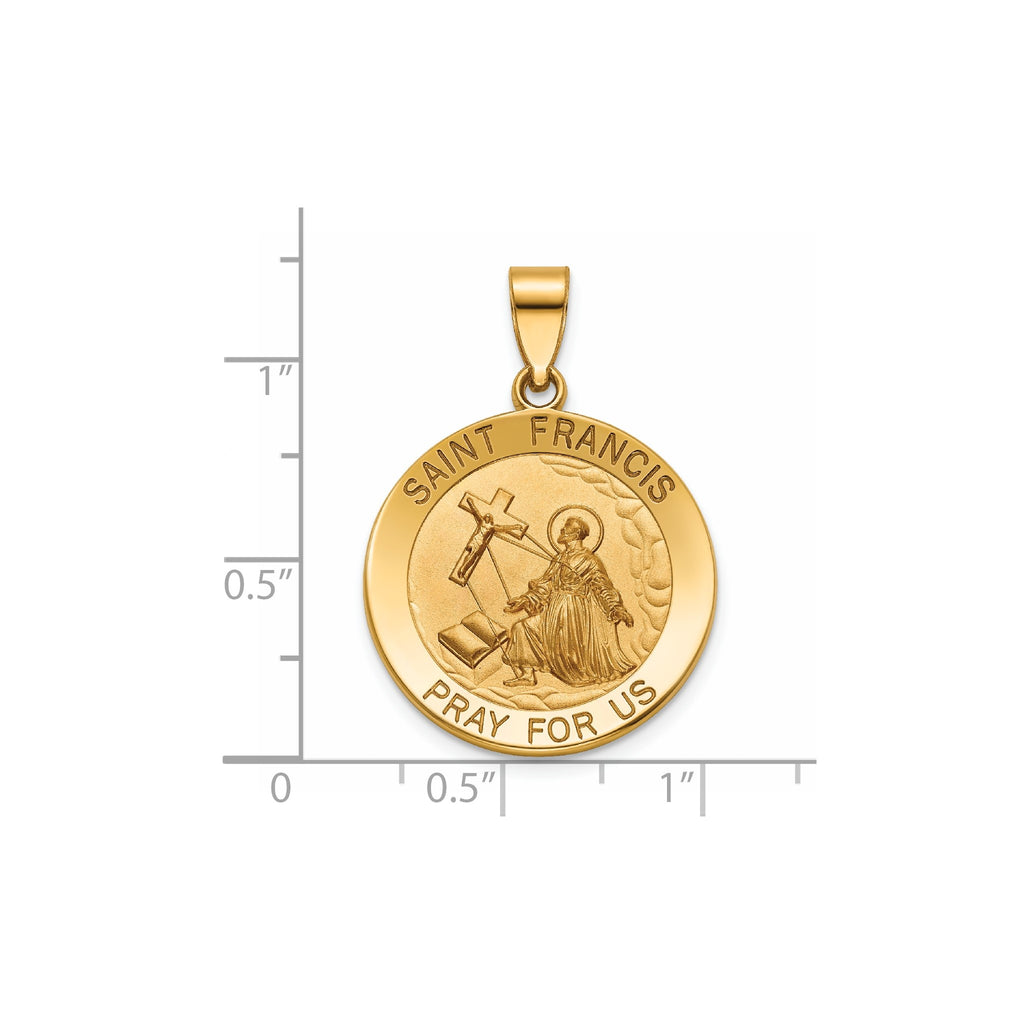 Round St. Francis Medal in 14K Yellow Gold, 22mm - Sophia Jewelers