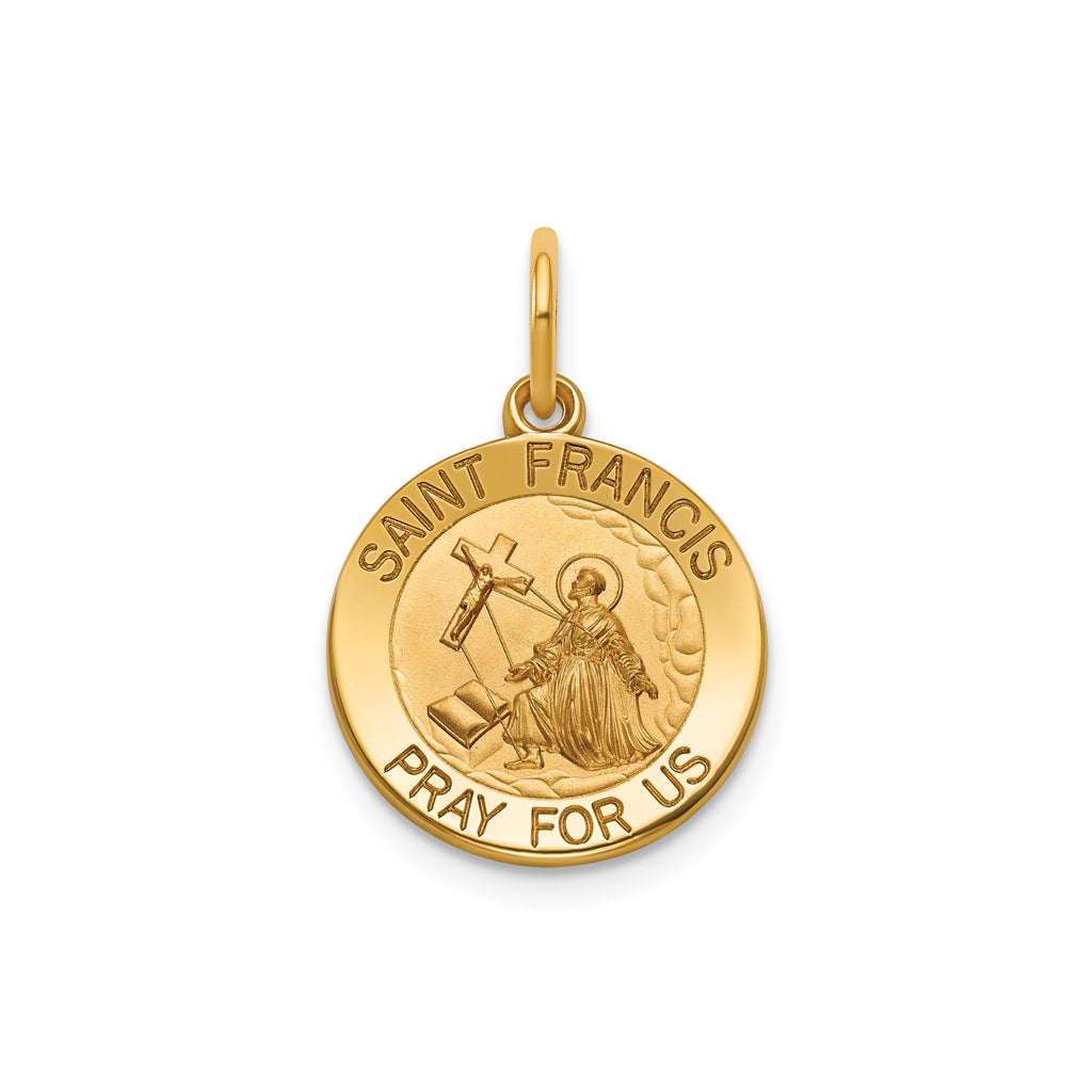 Round St. Francis Medal in 14K Yellow Gold, 14.5mm - Sophia Jewelers