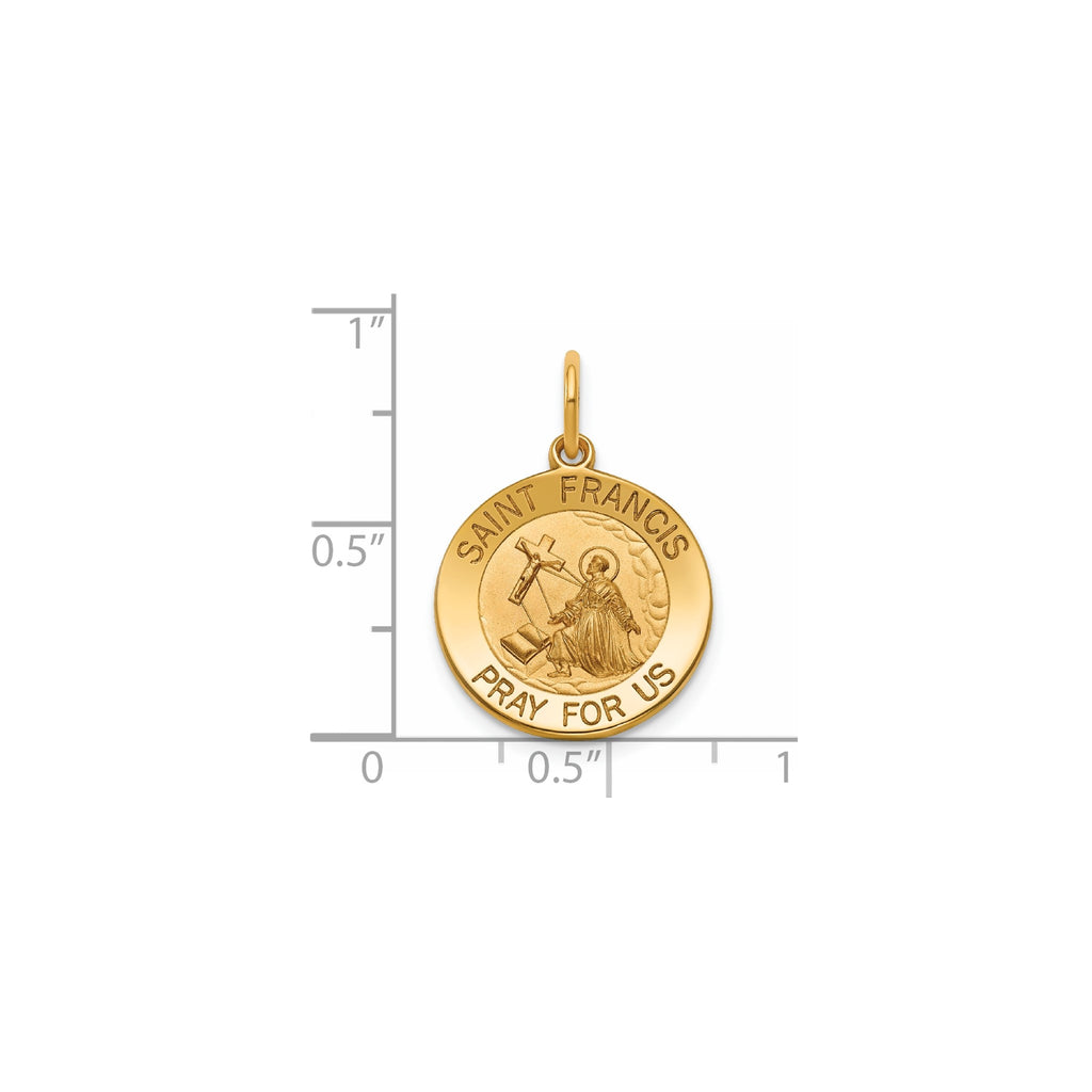 Round St. Francis Medal in 14K Yellow Gold, 16.25mm - Sophia Jewelers
