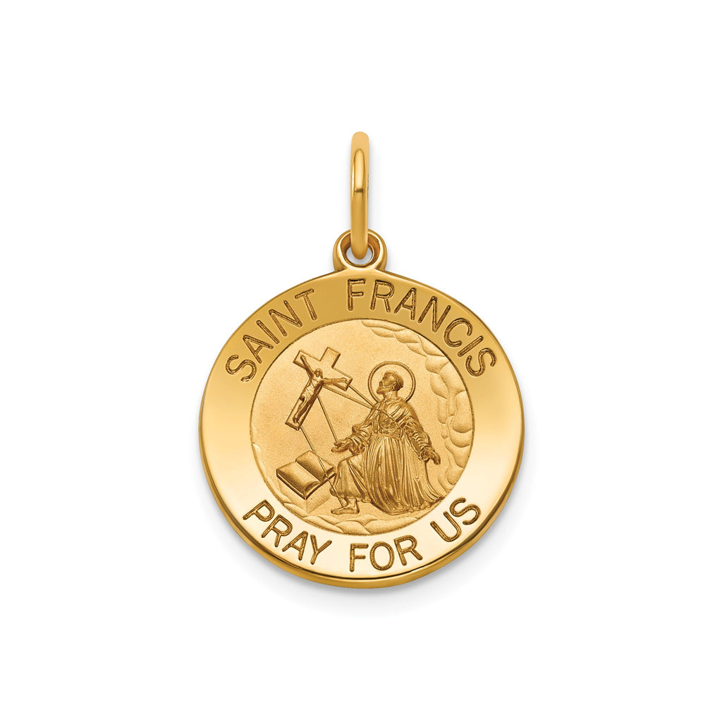 Round St. Francis Medal in 14K Yellow Gold, 16.25mm - Sophia Jewelers