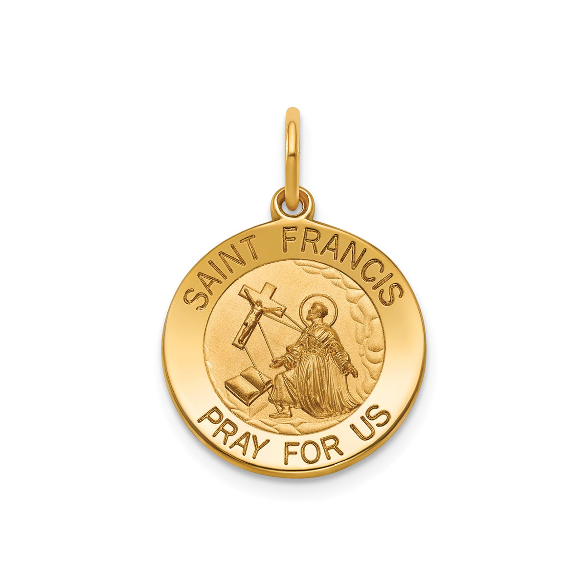 Round St. Francis Medal in 14K Yellow Gold, 16.25mm - Sophia Jewelers