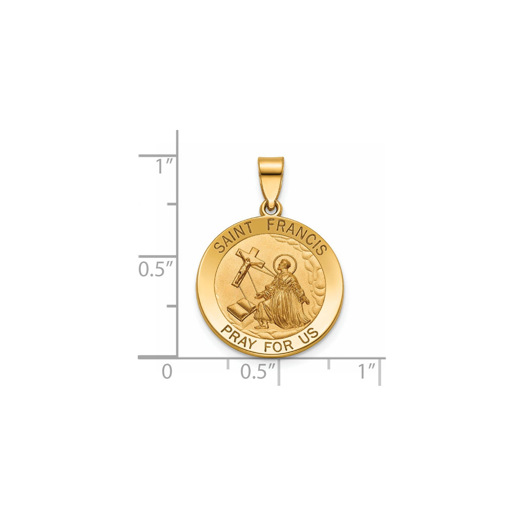 Round St. Francis Medal in 14K Yellow Gold, 18.25mm - Sophia Jewelers