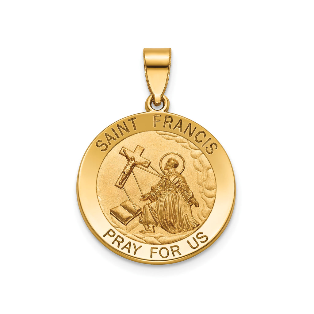 Round St. Francis Medal in 14K Yellow Gold, 18.25mm - Sophia Jewelers