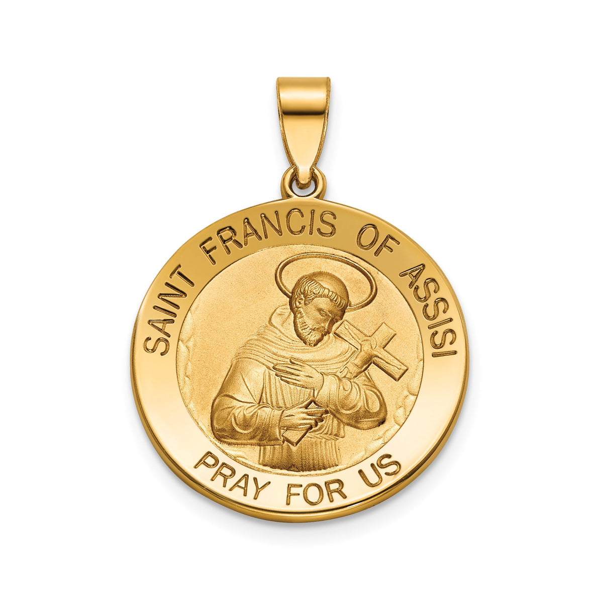 St. Francis of Assisi Medal in 14K Yellow Gold, 20.25mm - Sophia Jewelers