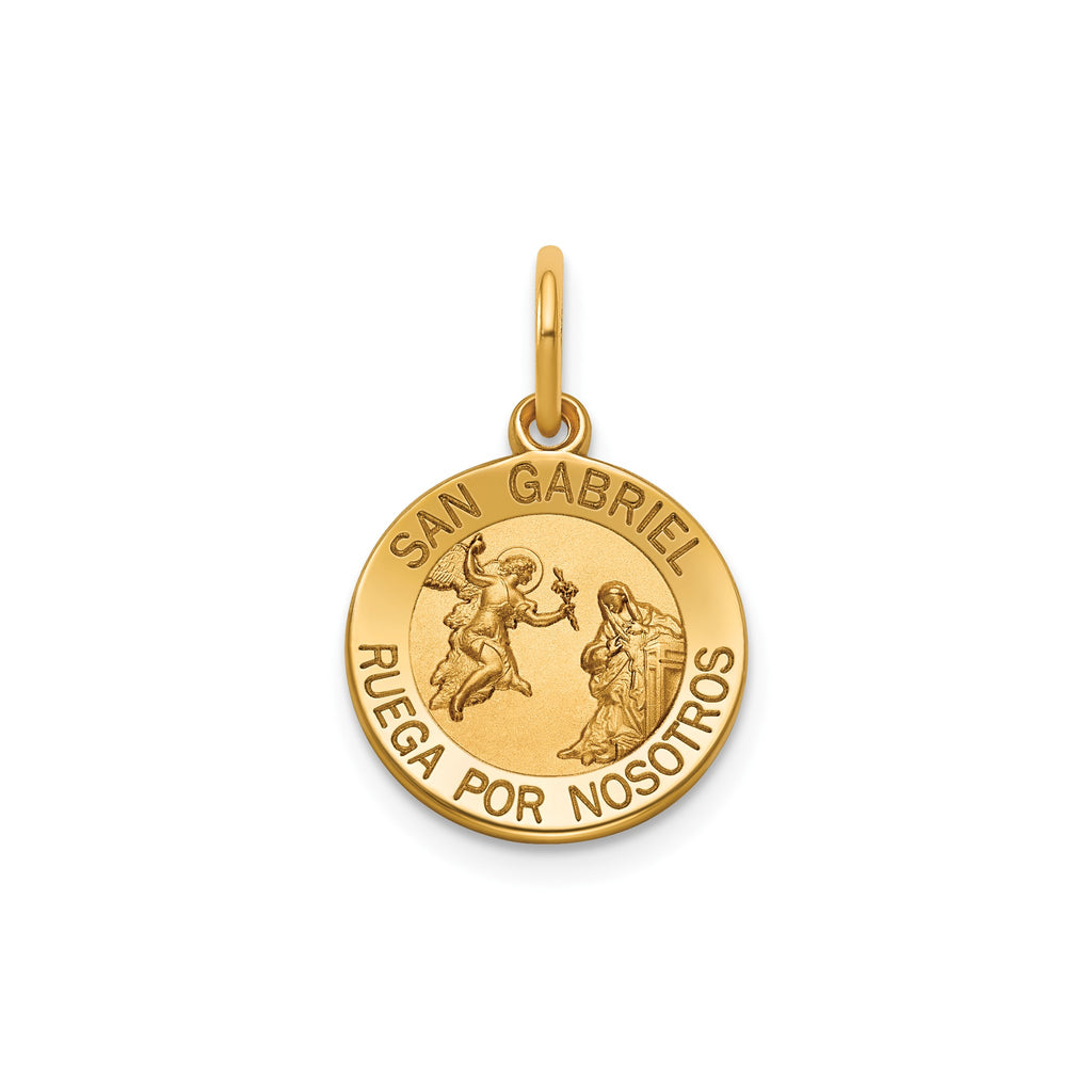 Round St. Gabriel-Spanish Medal in 14K Yellow Gold, 13.25mm - Sophia Jewelers