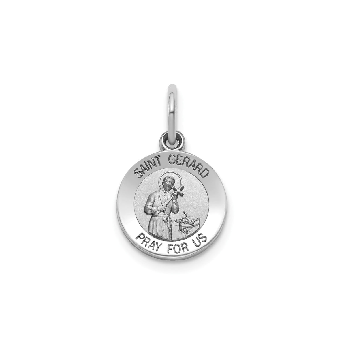 Round St. Gerard Medal in Sterling Silver, Satin - Sophia Jewelers Main image