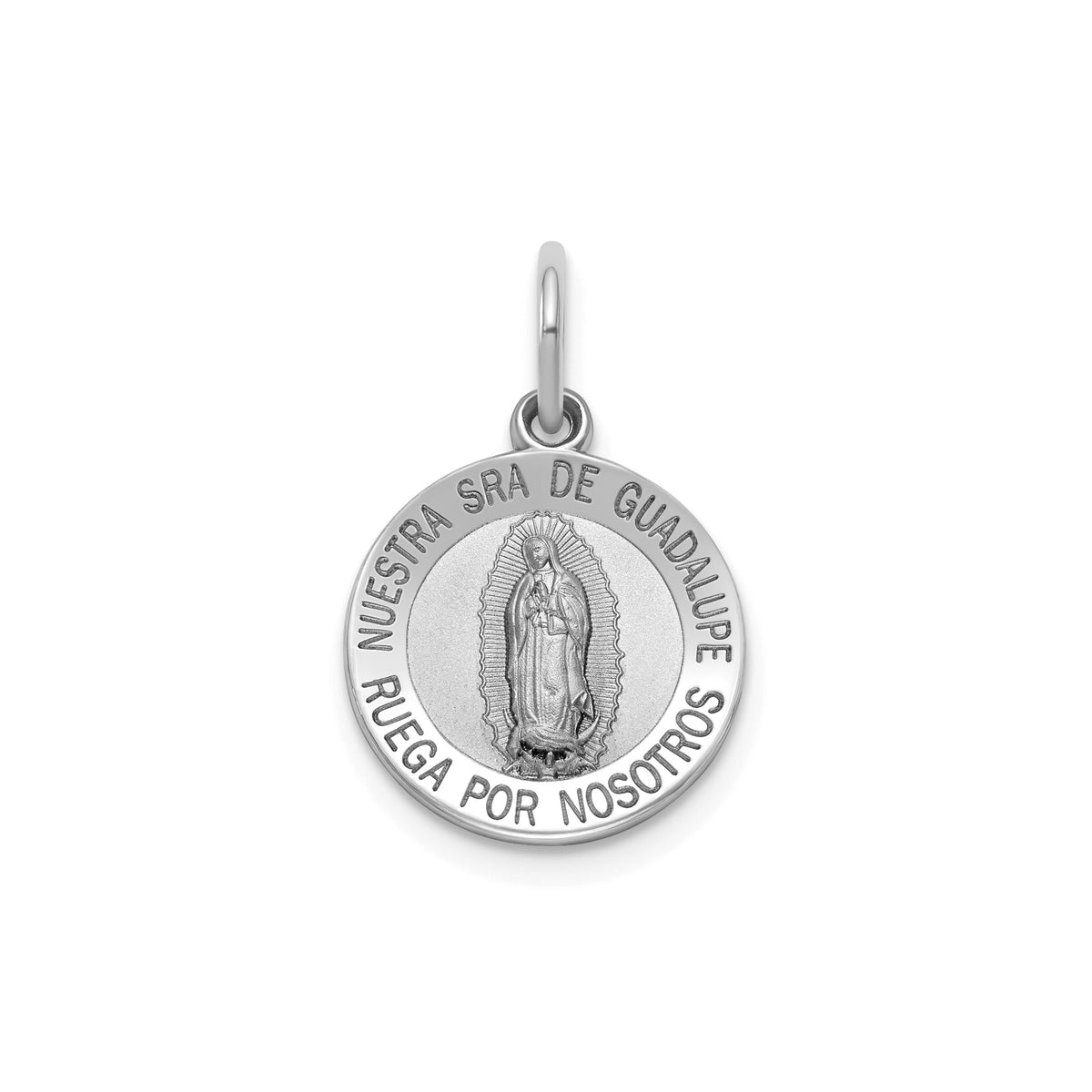 Our Lady of Guadalupe-Spanish Medal in Sterling Silver, Satin - Sophia Jewelers