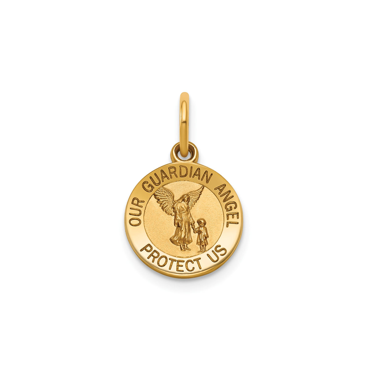 Round Guardian Angel Medal in 14K Yellow Gold, 11.5mm - Sophia Jewelers Main image