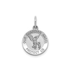 Round Guardian Angel Medal in Sterling Silver, Satin - Sophia Jewelers
