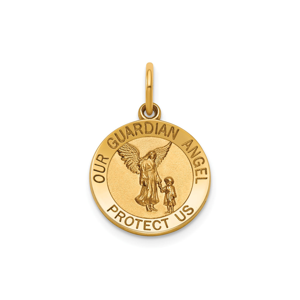 Round Guardian Angel Medal in 14K Yellow Gold, 14.5mm - Sophia Jewelers