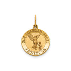 Round Guardian Angel Medal in 14K Yellow Gold, 14.5mm - Sophia Jewelers