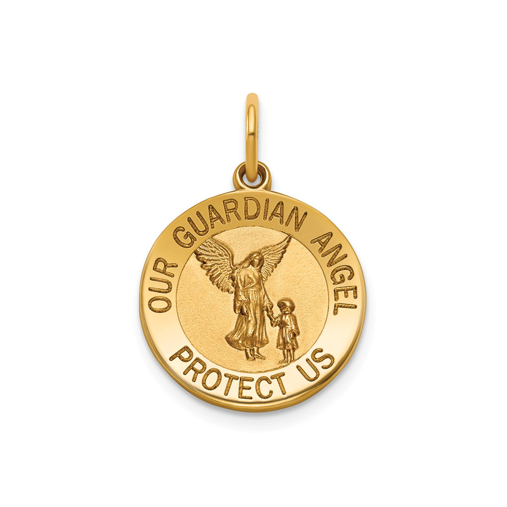 Round Guardian Angel Medal in Gold-Plated Sterling Silver, 16.25mm - Sophia Jewelers